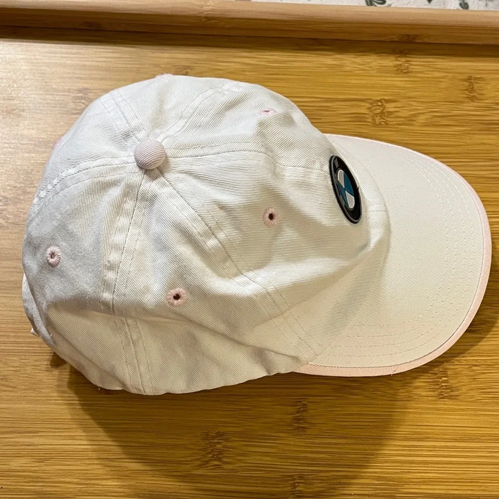 BMW Youth Cap in White with Pink Trim & BMW Insignia